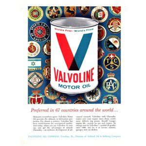 1964 Valvoline Motor Oil Can Worlds First Chemaloy Vintage Print Ad Street Signs